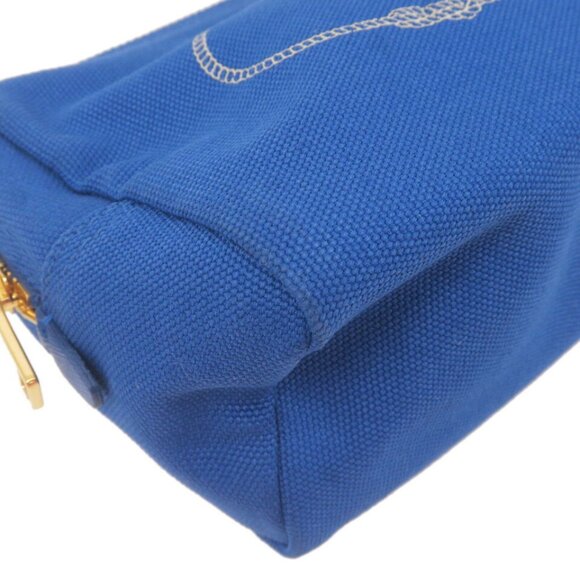 Auth PRADA Capana Cometic Pouch Blue Canvas Leather - Picture 8 of 16